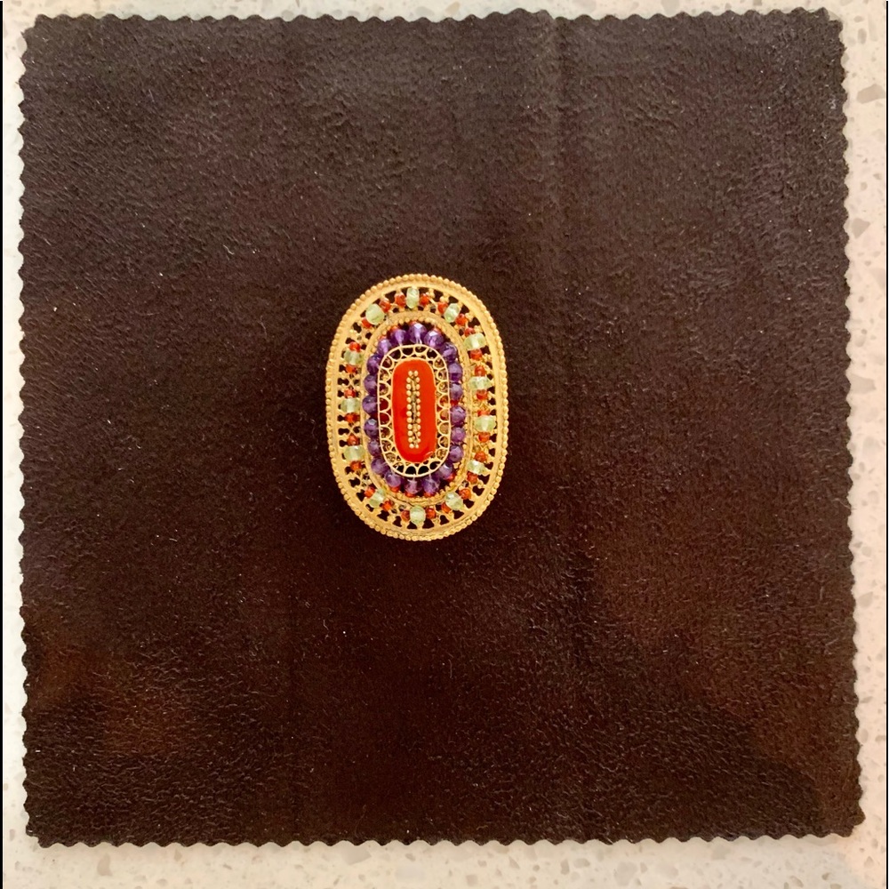 Gold Multi-Colored Beaded Statement Ring - image 1